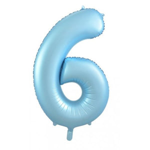 Matt Pastel Blue Number 6 Supershape 86cm Foil Balloon UNINFLATED