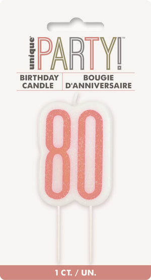 Rose Gold Glitter Birthday Candle Number #80