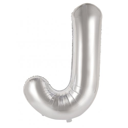 Silver Letter J Supershape 86cm Alphabet Foil Balloon UNINFLATED