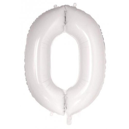 White Number 0 Supershape 86cm Foil Balloon UNINFLATED