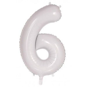 White Number 6 Supershape 86cm Foil Balloon UNINFLATED